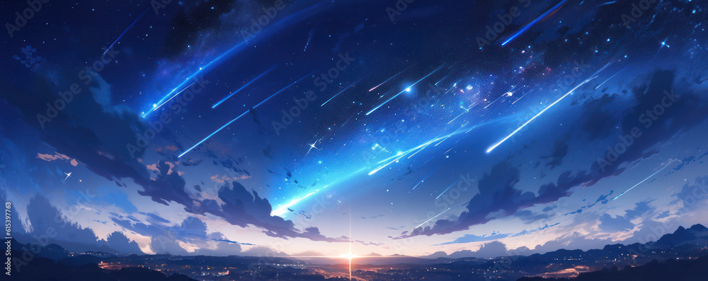 Fototapeta premium Extra terrestrial canopy embellished with a multitude of space elements, forming a cascade of reaction of space dust that grace the galaxy. Hand edited generative AI.