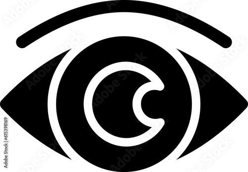 Eye black glyph icon. Process monitoring and supervision. Spying malware. Vision on business procedures. Silhouette symbol on white space. Solid pictogram. Vector isolated illustration