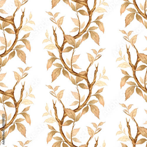 Fototapeta Naklejka Na Ścianę i Meble -  Seamless vertical pattern with branches and leaves. Wallpaper, fabric, wrapping paper, scrapbooking paper