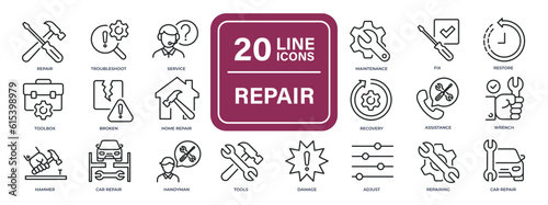 Repair line icons. Editable stroke. For website marketing design, logo, app, template, ui, etc. Vector illustration.