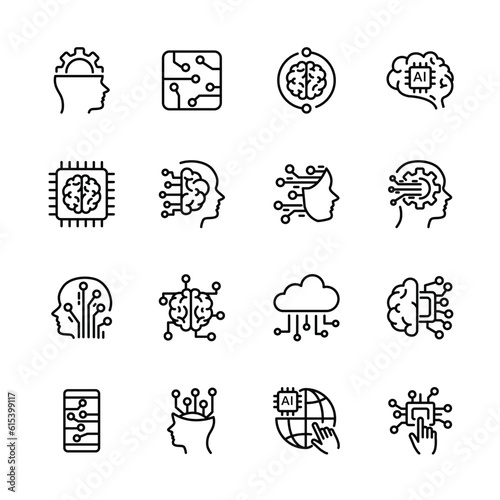 Ai, Artificial intelligence line icons set.  vector illustration.