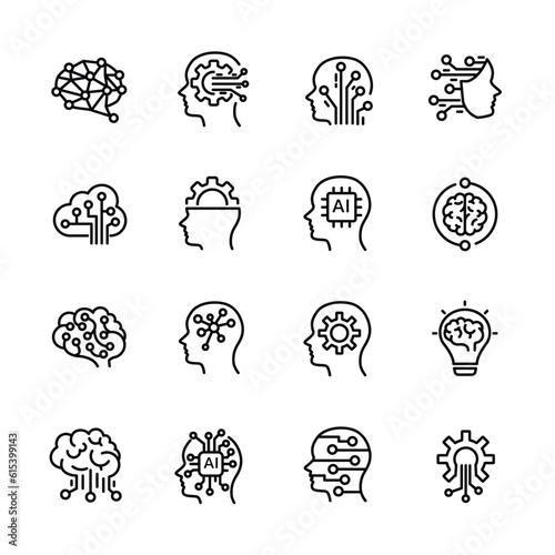 Ai, Artificial intelligence line icons set.  vector illustration.