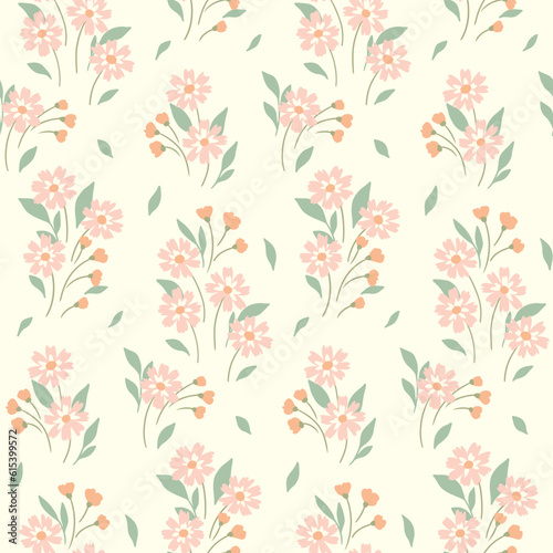 Seamless floral pattern, cute liberty ditsy print in delicate pastel colors. Pretty botanical design for fabric, paper: small hand drawn flowers, tiny leaves on a light background. Vector illustration