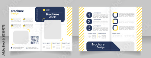 Digital technology bifold brochure template design. Half fold booklet mockup set with copy space for text. Editable 2 paper page leaflets. Secular One Regular, Rajdhani-Semibold, Arial fonts used