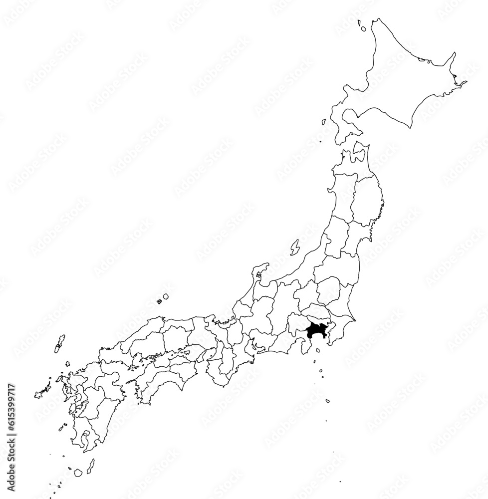 Vector map of the prefecture of Kanagawa highlighted highlighted in black on the map of Japan. Vector map of the prefecture of Kanagawa highlighted highlighted in black on the map of Japan.