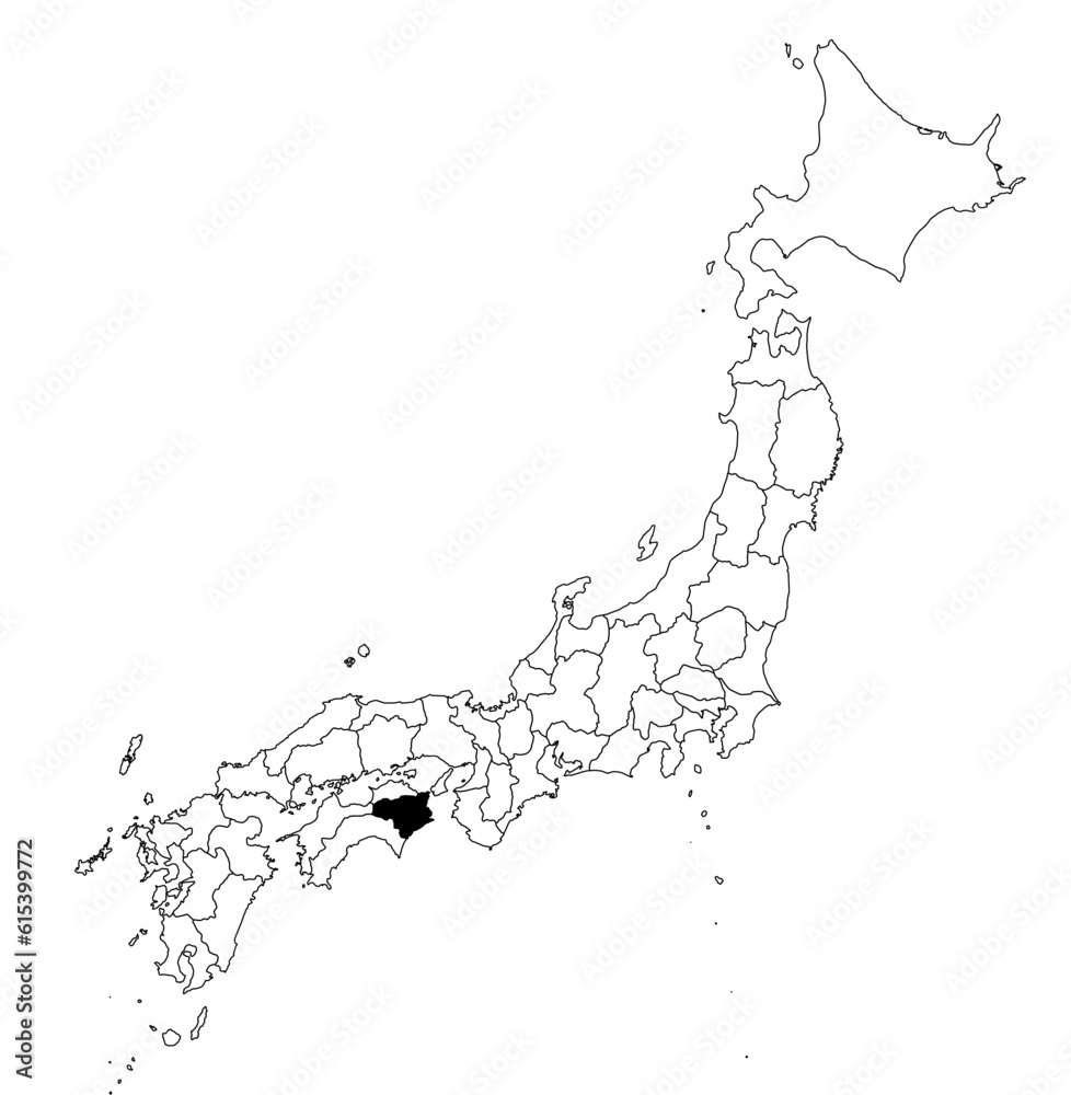 Vector map of the prefecture of Tokushima highlighted highlighted in black on the map of Japan.