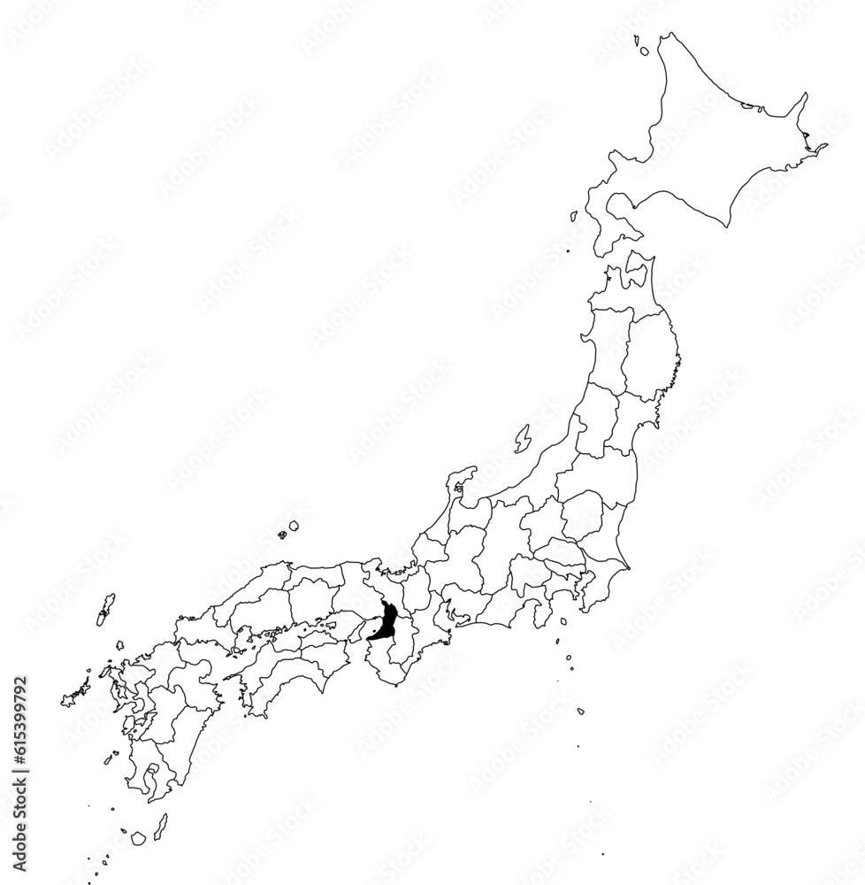 Vector map of the prefecture of Ōsaka highlighted highlighted in black on the map of Japan.