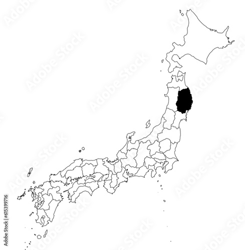 Vector map of the prefecture of Iwate highlighted highlighted in black on the map of Japan.