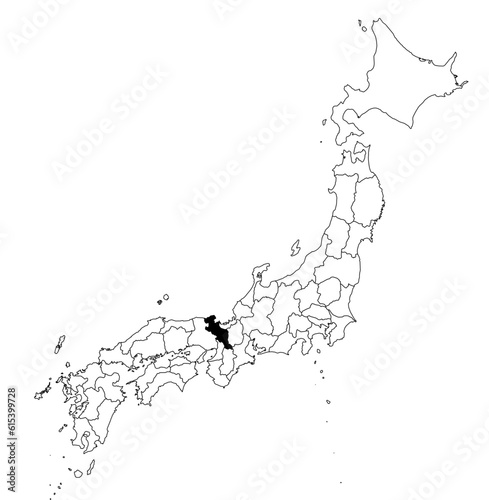 Vector map of the prefecture of Kyōto highlighted highlighted in black on the map of Japan.