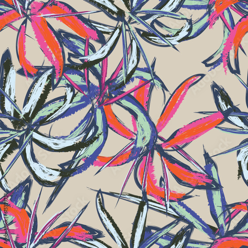 Fototapeta Naklejka Na Ścianę i Meble -  Neutral Colour Abstract Floral Seamless Pattern Design