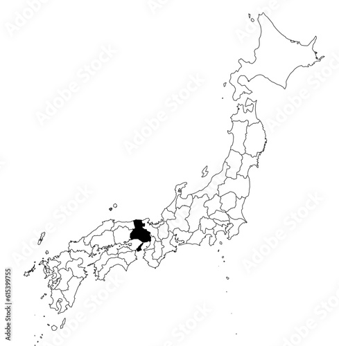 Vector map of the prefecture of Hyōgo highlighted highlighted in black on the map of Japan.
