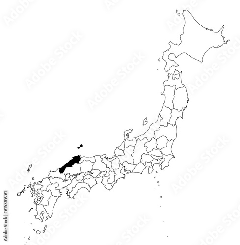 Vector map of the prefecture of Shimane highlighted highlighted in black on the map of Japan.