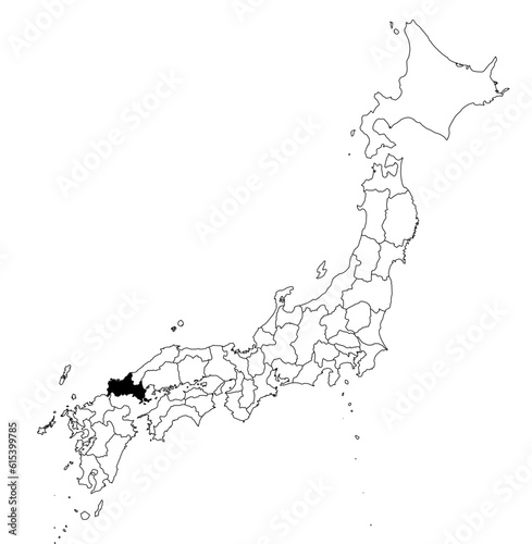 Vector map of the prefecture of Yamaguchi highlighted highlighted in black on the map of Japan.