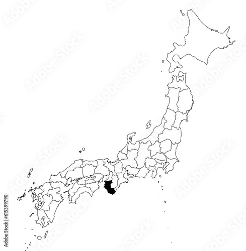 Vector map of the prefecture of Wakayama highlighted highlighted in black on the map of Japan.