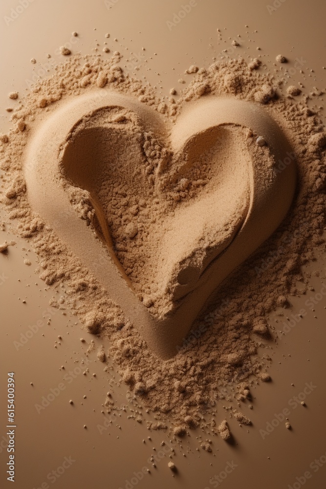Beige heart. Flat lay on a minimalist beige and brown background. Generative Ai Beige heart. Flat lay on a minimalist beige and brown background. Generative Ai