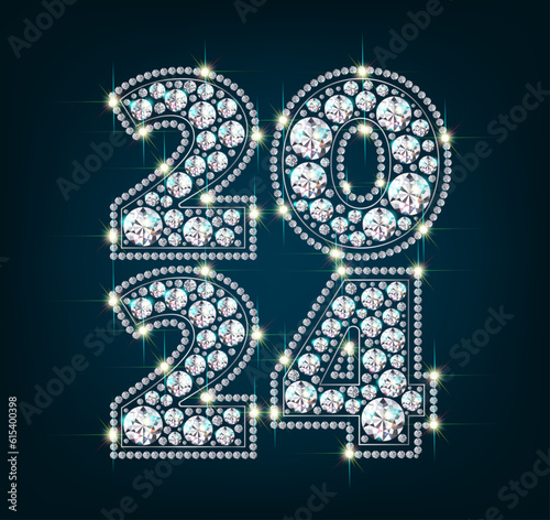 numbers 2024 square of sparkling diamonds decoration vector