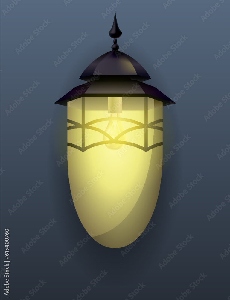 Garden lamp. Classic street lamp. Outdoor lighting of city. Vintage urban design. Outdoor wall garden light lamp style. Street light. Old style metal electricity lamp Garden lamp. Classic street lamp. Outdoor lighting of city. Vintage urban design. Outdoor wall garden light lamp style. Street light. Old style metal electricity lamp