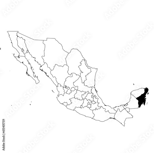 Vector map of the province of Quintana Roo highlighted highlighted in black on the map of Mexico.