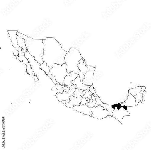 Vector map of the province of Tabasco highlighted highlighted in black on the map of Mexico.