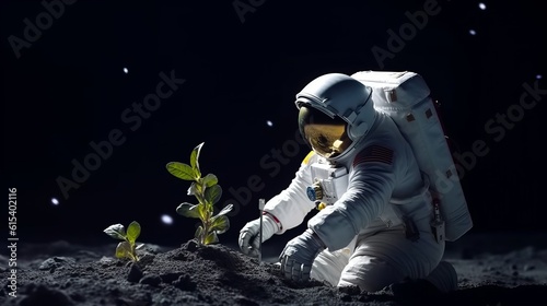 Astronaut grows a plant on the Moon created with generative ai technology