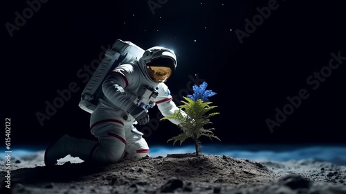 Astronaut grows a plant on the Moon created with generative ai technology