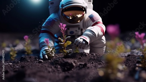 Astronaut grows a plant on the Moon created with generative ai technology