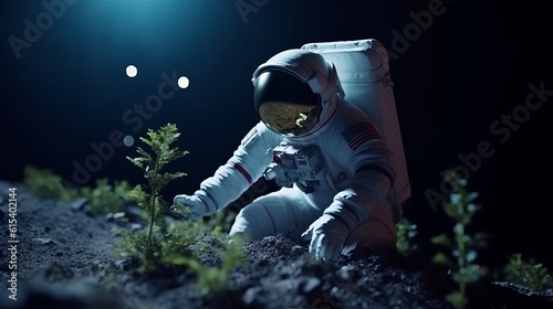Astronaut grows a plant on the Moon created with generative ai technology