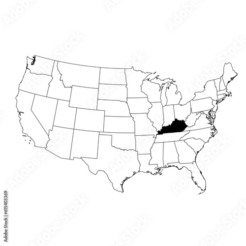 Vector map of the state of Kentucky highlighted highlighted in black on the map of the United States of America.