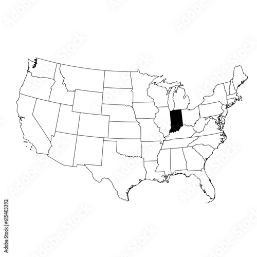 Vector map of the state of Indiana highlighted highlighted in black on the map of the United States of America.
