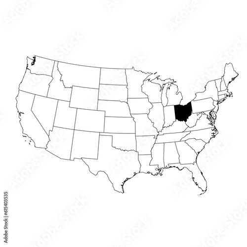 Vector map of the state of Ohio highlighted highlighted in black on the map of the United States of America.