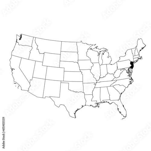 Vector map of the state of New Jersey highlighted highlighted in black on the map of the United States of America.