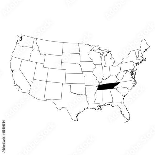Vector map of the state of Tennessee highlighted highlighted in black on the map of the United States of America.