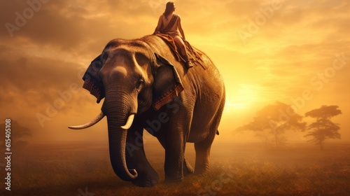 Photo of a woman enjoying a safari ride on the majestic back of an elephant