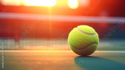 closeup of tennis ball on the court created with Generative AI © kimly