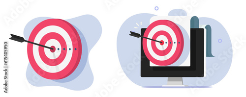 Digital target aim success strategy icon 3d vector, online virtual audience goal optimization, internet computer business performance campaign data report image clipart