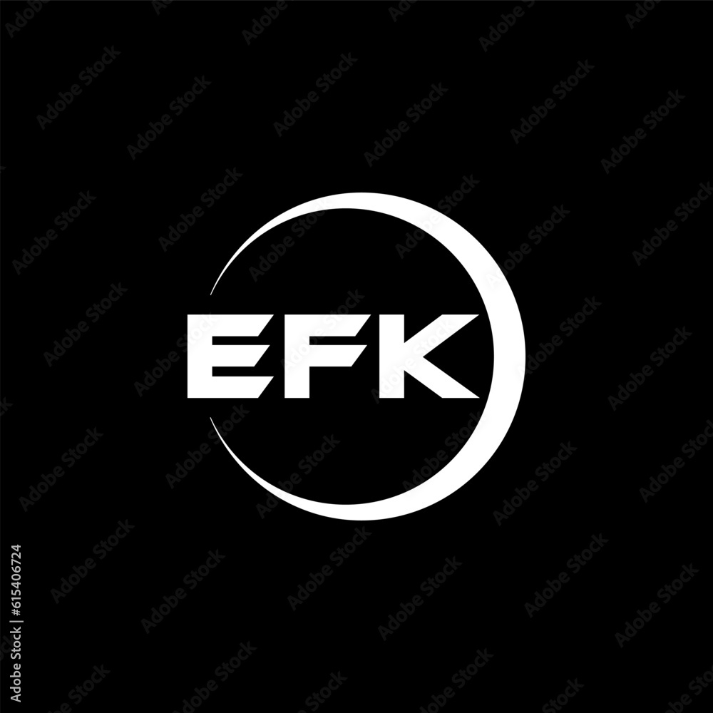 EFK letter logo design with black background in illustrator, cube logo, vector logo, modern alphabet font overlap style. calligraphy designs for logo, Poster, Invitation, etc.