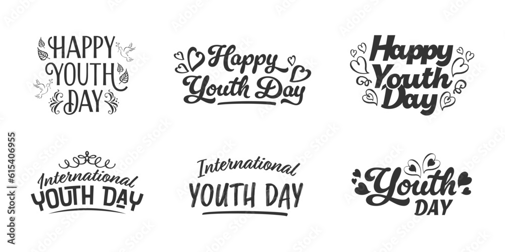 Set of lettering happy youth day Set of lettering happy youth day