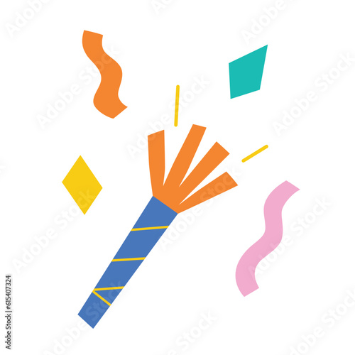 Confetti popper icon, vector illustration of confetti cannon for birthday parties and children events, party popper doodle for greeting cards and invitations, isolated colored clipart