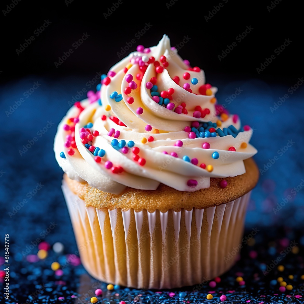 Commercial Close up Shot of a Cup Cake with some Swirls on the Top, Insane Details. Generative AI. Commercial Close up Shot of a Cup Cake with some Swirls on the Top, Insane Details. Generative AI.