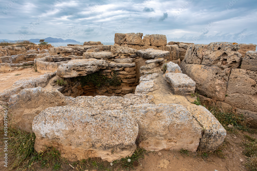 Necropolis de Son Real, prehistoric, largely above-ground burial ground on the north coast of Mallorca. Can Picafort, Balearic Islands, Spain.