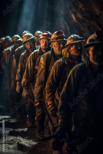 Miners work in a mine. Hard mining work underground. © Degimages