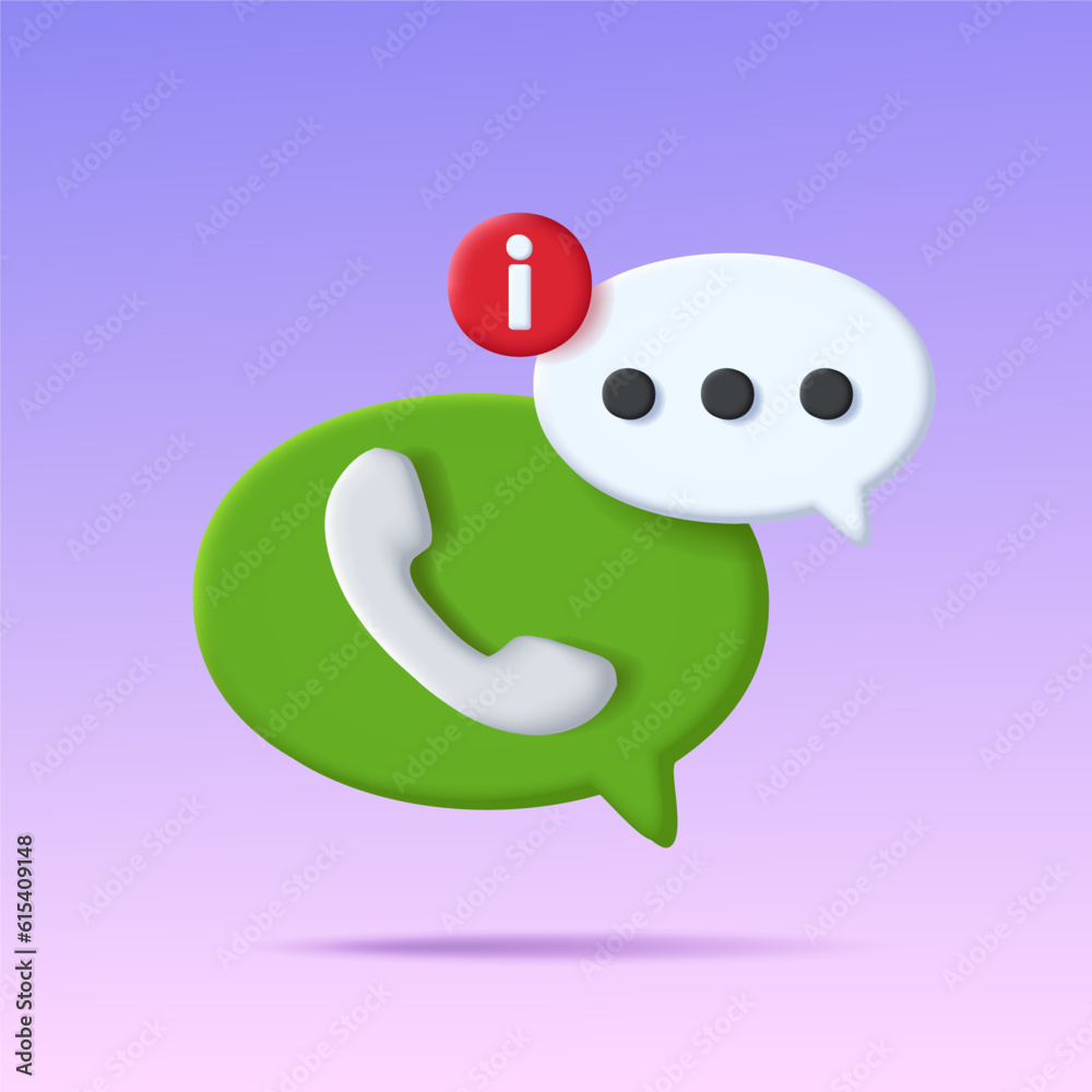 Call center support 3d shape speech bubble with telephone tube icon, digital illustration Call center support 3d shape speech bubble with telephone tube icon, digital illustration