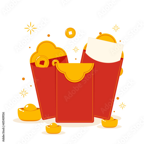 Red envelope and Chinese gold coin graphic vector. Chinese new year pack.