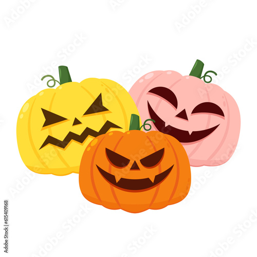 Pumpkin head. Cute and scary halloween pumpkin monster. Holidays cartoon character in flat style collection.