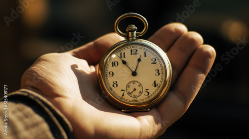 person holding pocket watch. time and punctuality concepts. generative ai photo