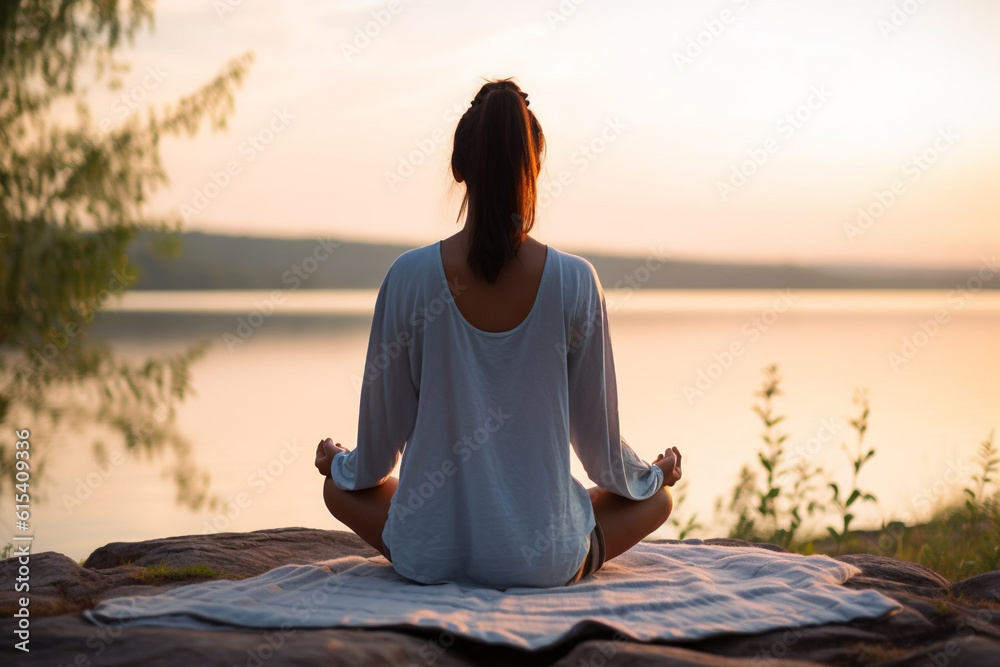 Tranquil Forest Yoga: Young Woman Meditating in Lotus Pose Amidst Natures Harmony