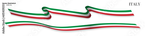 3d Rendered Italian Flag Ribbons with shadows, isolated on white background. Curled and rendered in perspective. Graphic Resource. Editable Vector Illustration. 