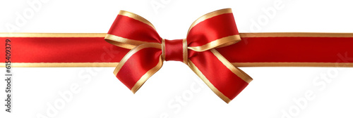 red ribbon  and bow with gold isolated against transparent background Fototapeta