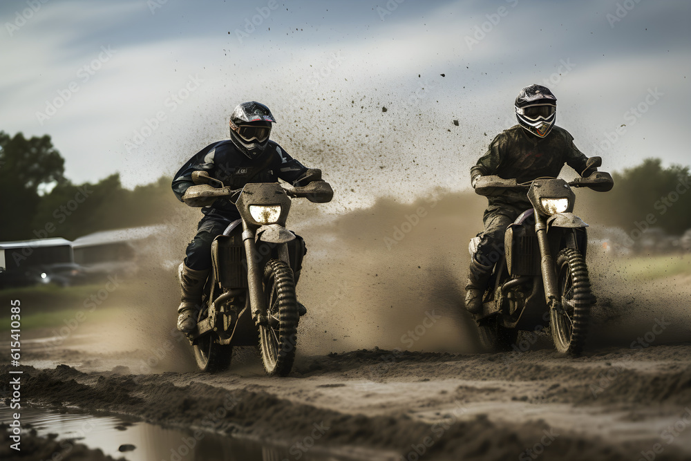 motocross race in muddy dirt arena ,generative ai