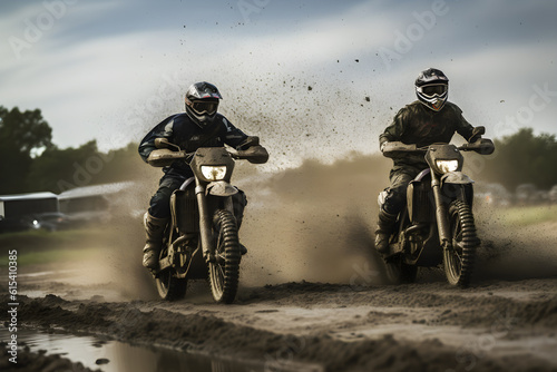 motocross race in muddy dirt arena  generative ai